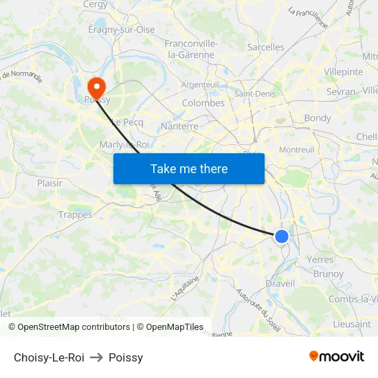 Choisy-Le-Roi to Poissy map