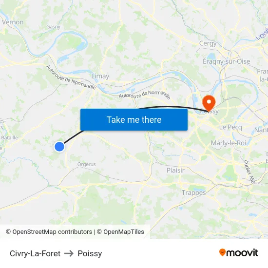 Civry-La-Foret to Poissy map