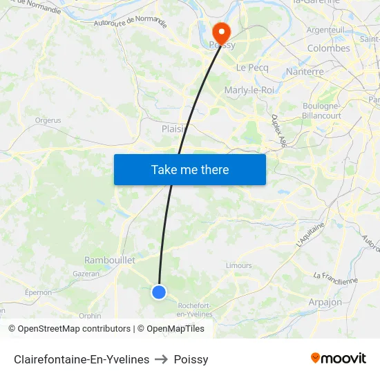 Clairefontaine-En-Yvelines to Poissy map