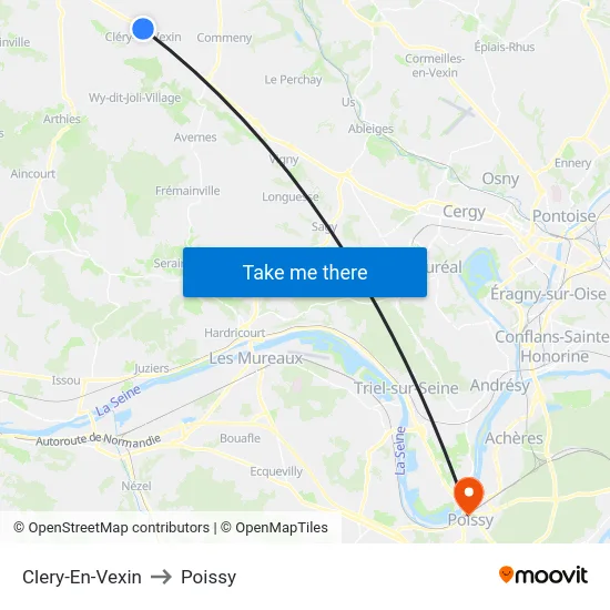 Clery-En-Vexin to Poissy map