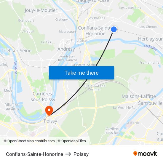 Conflans-Sainte-Honorine to Poissy map