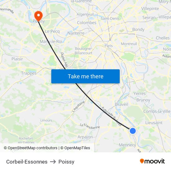 Corbeil-Essonnes to Poissy map