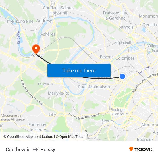 Courbevoie to Poissy map