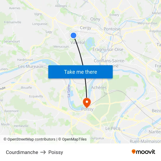 Courdimanche to Poissy map
