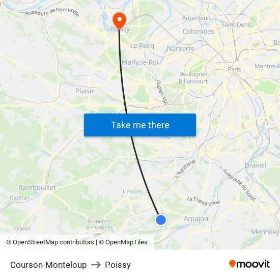 Courson-Monteloup to Poissy map