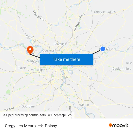 Cregy-Les-Meaux to Poissy map