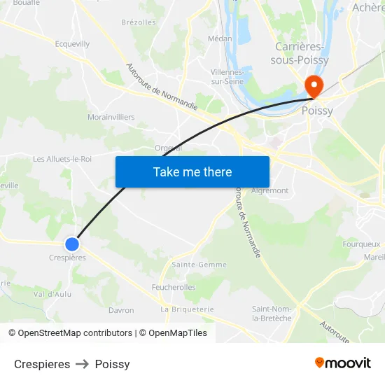 Crespieres to Poissy map