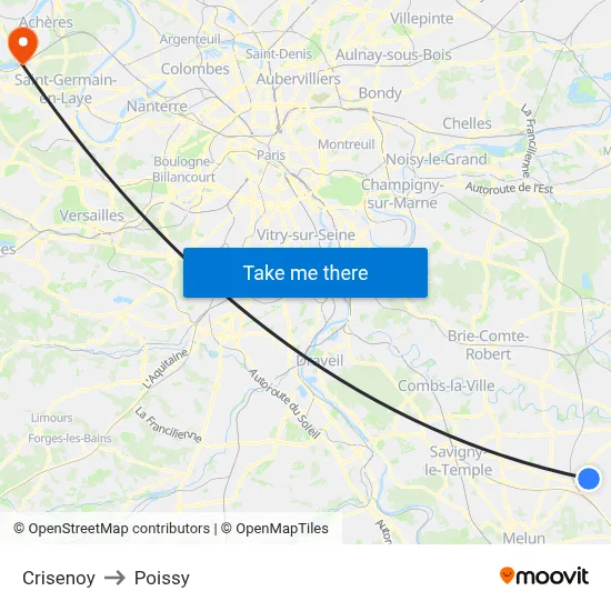 Crisenoy to Poissy map