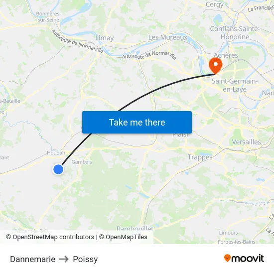 Dannemarie to Poissy map
