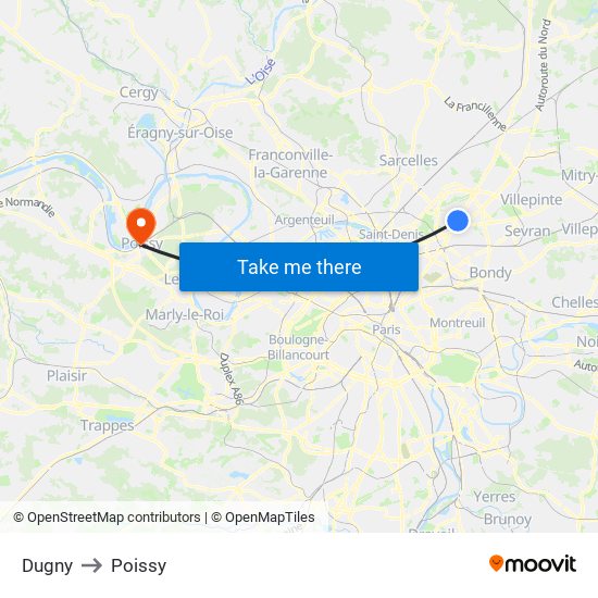Dugny to Poissy map