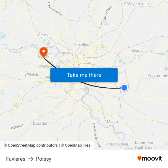 Favieres to Poissy map