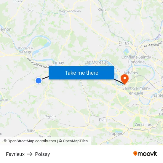 Favrieux to Poissy map