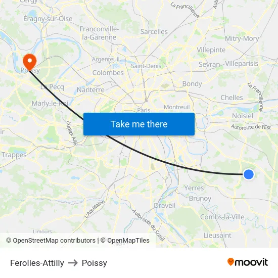 Ferolles-Attilly to Poissy map