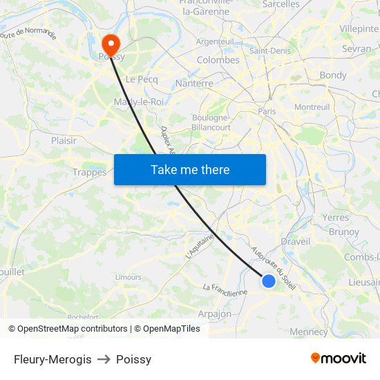 Fleury-Merogis to Poissy map