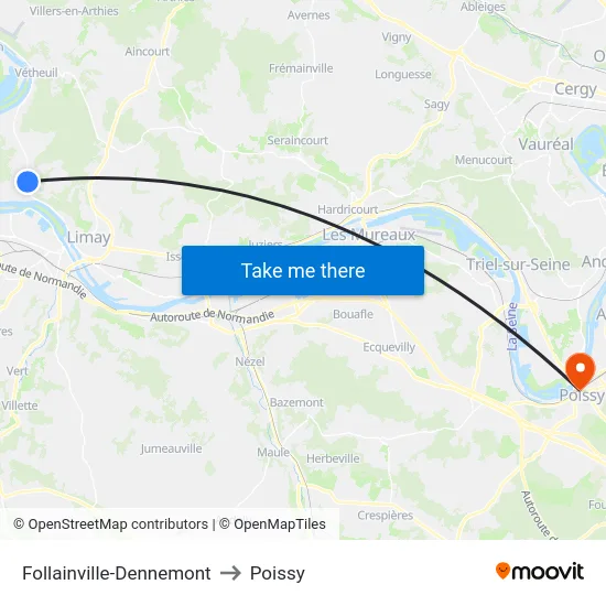 Follainville-Dennemont to Poissy map
