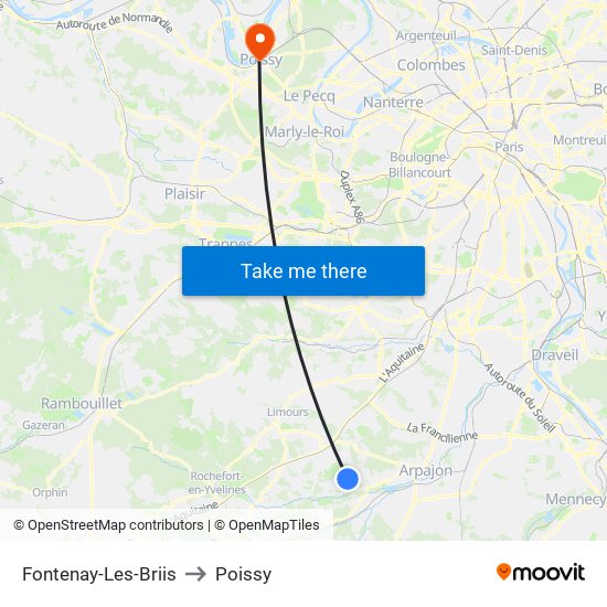 Fontenay-Les-Briis to Poissy map