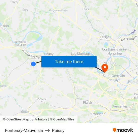 Fontenay-Mauvoisin to Poissy map