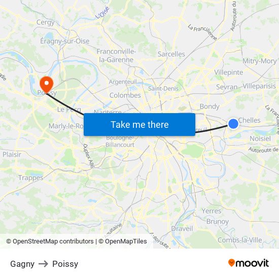 Gagny to Poissy map