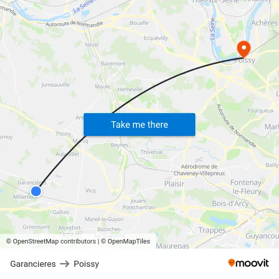 Garancieres to Poissy map