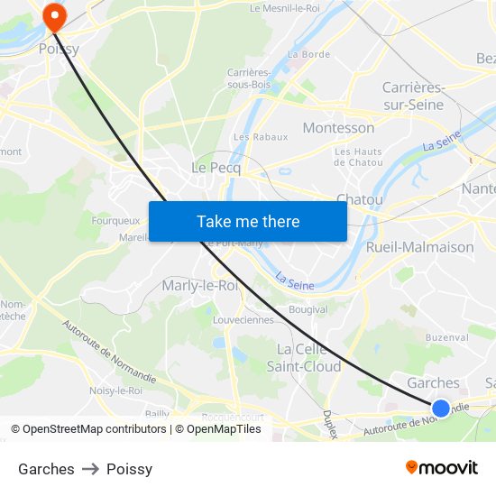 Garches to Poissy map