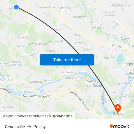 Genainville to Poissy map