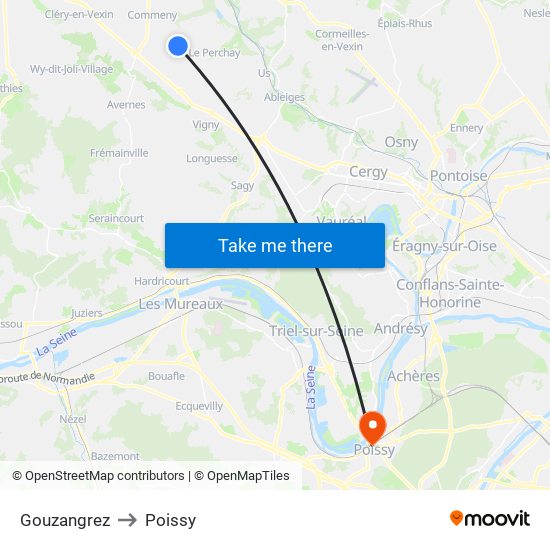 Gouzangrez to Poissy map