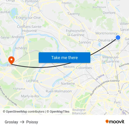 Groslay to Poissy map