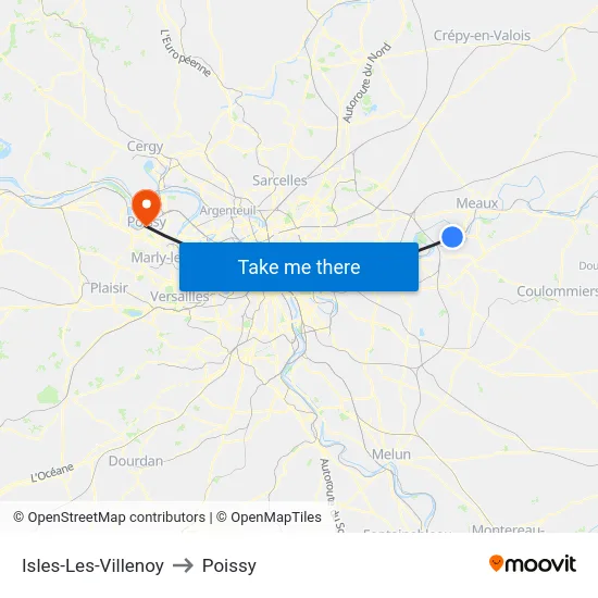 Isles-Les-Villenoy to Poissy map