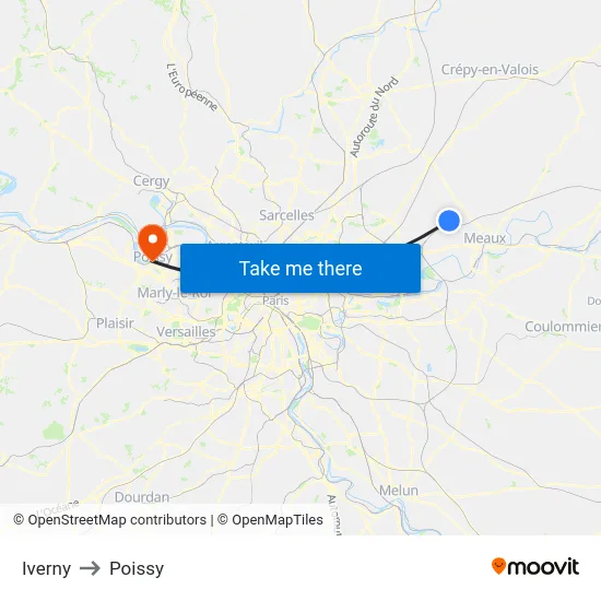 Iverny to Poissy map