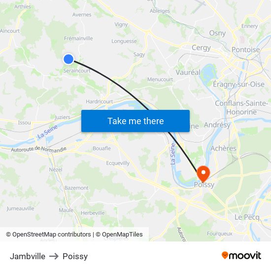 Jambville to Poissy map