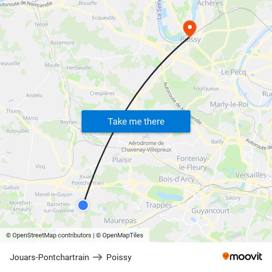 Jouars-Pontchartrain to Poissy map
