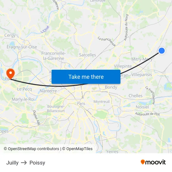 Juilly to Poissy map