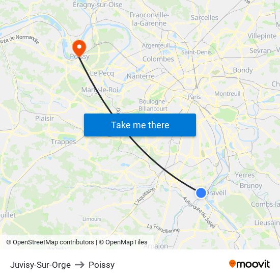 Juvisy-Sur-Orge to Poissy map