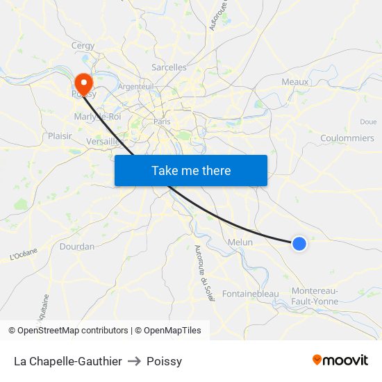 La Chapelle-Gauthier to Poissy map