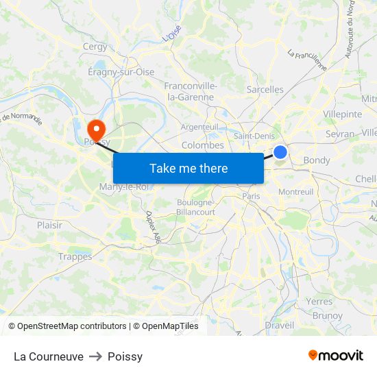 La Courneuve to Poissy map
