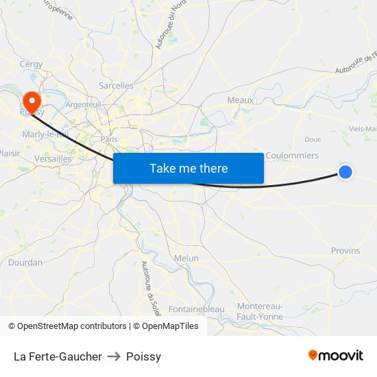 La Ferte-Gaucher to Poissy map