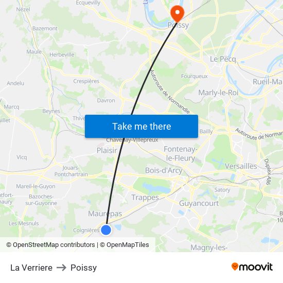 La Verriere to Poissy map
