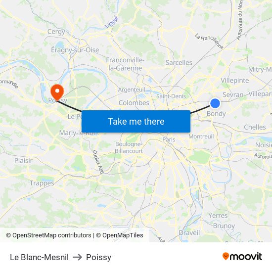 Le Blanc-Mesnil to Poissy map