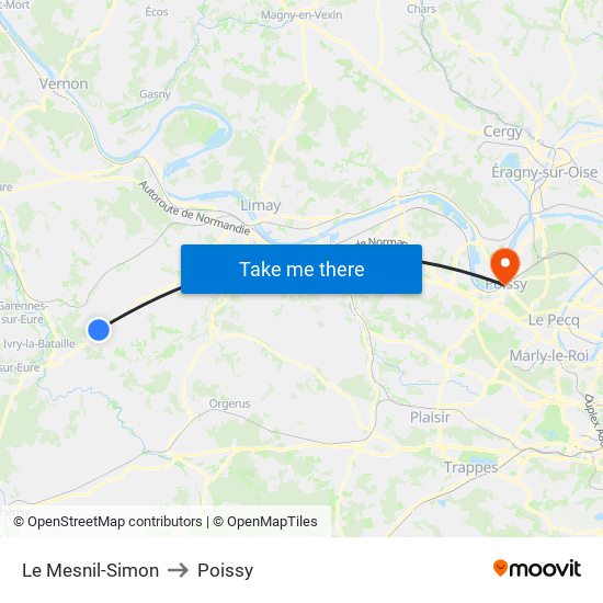 Le Mesnil-Simon to Poissy map