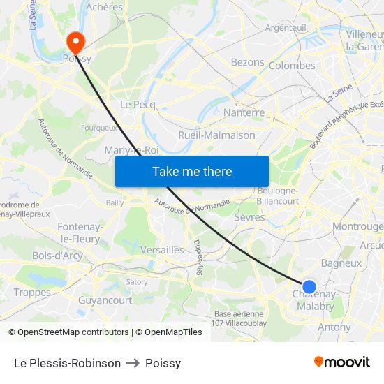Le Plessis-Robinson to Poissy map