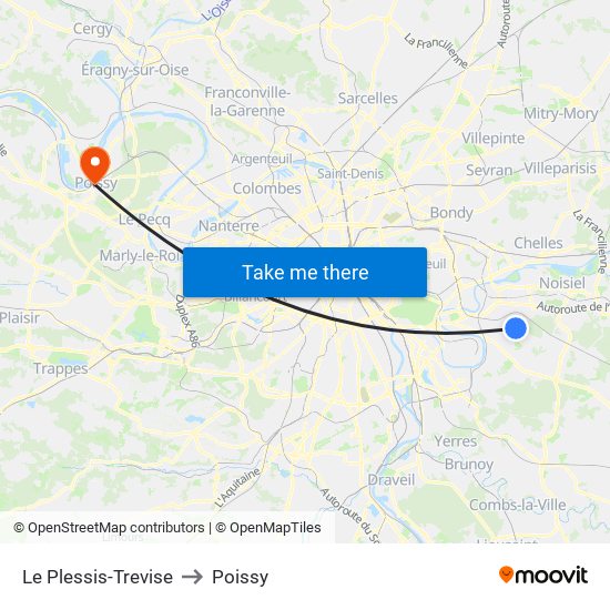 Le Plessis-Trevise to Poissy map