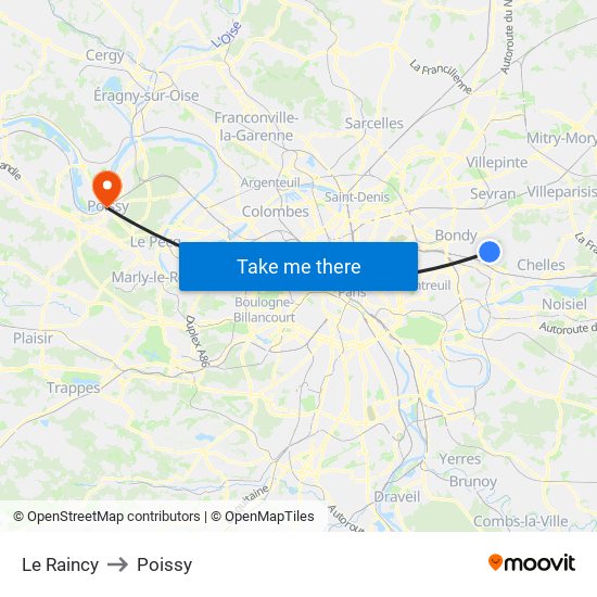 Le Raincy to Poissy map