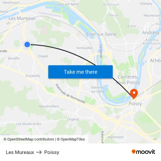 Les Mureaux to Poissy map