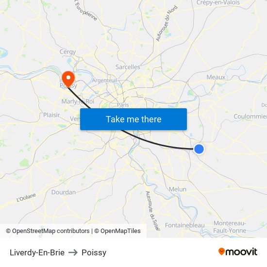 Liverdy-En-Brie to Poissy map