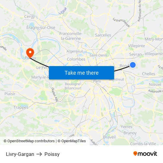 Livry-Gargan to Poissy map