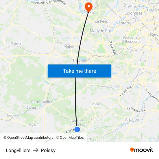 Longvilliers to Poissy map