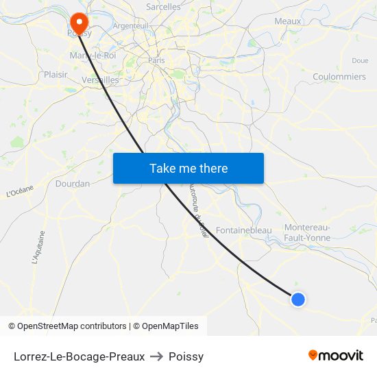 Lorrez-Le-Bocage-Preaux to Poissy map