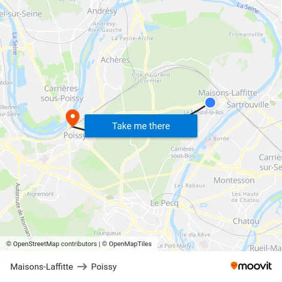 Maisons-Laffitte to Poissy map
