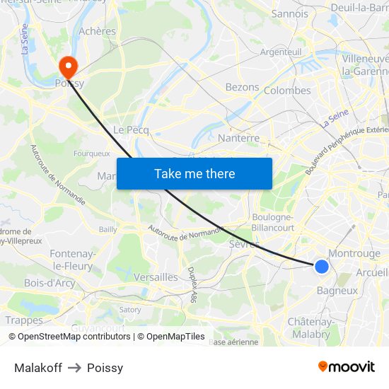Malakoff to Poissy map