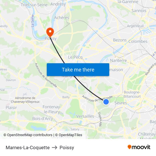 Marnes-La-Coquette to Poissy map